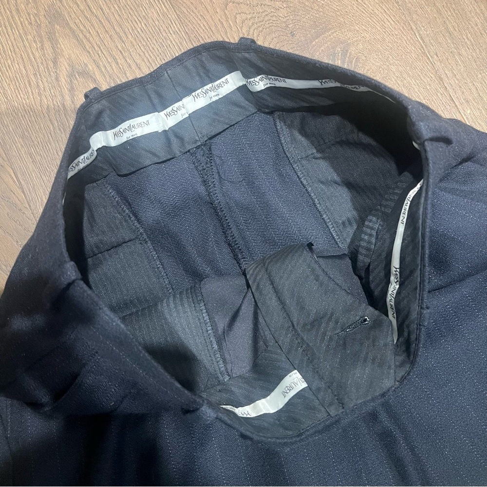 YSL Men’s Navy Blue Pinstriped Wool pants 33x27 - Picture 6 of 12